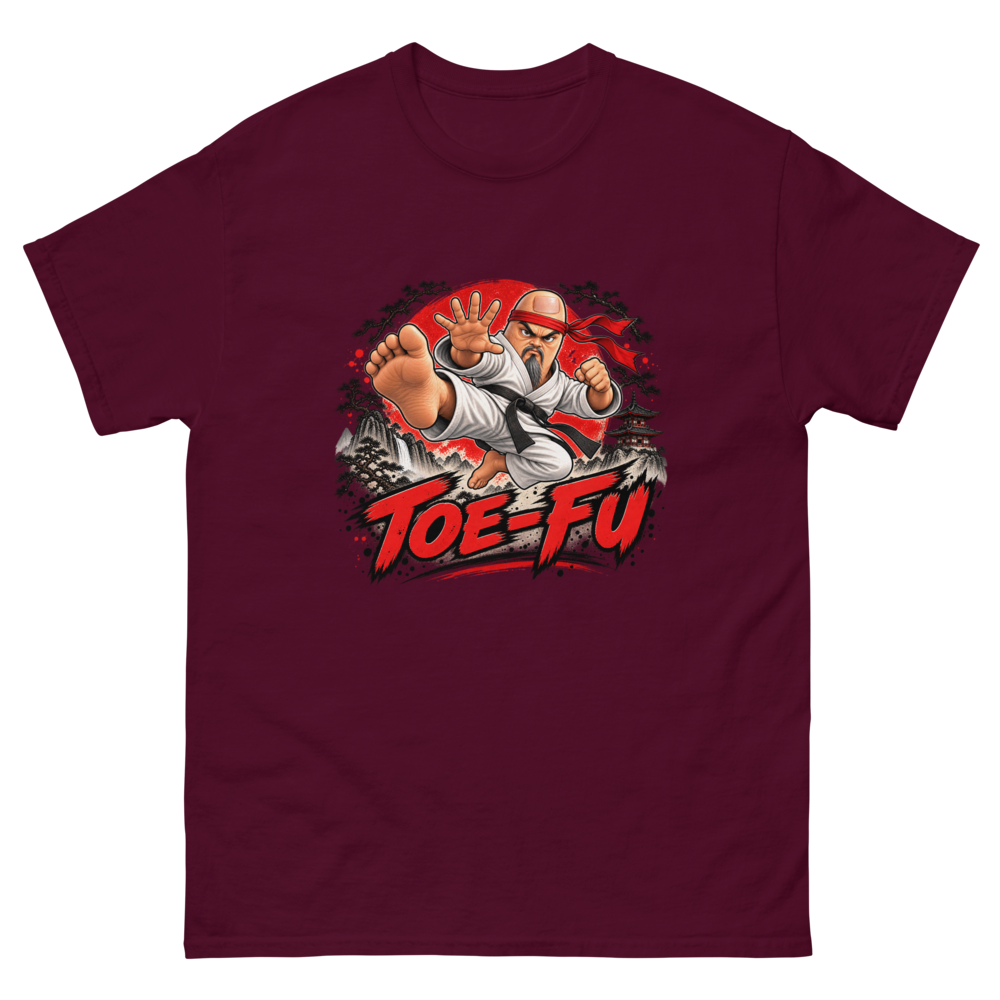 Toe-Fu — Maroon T-Shirt, front view