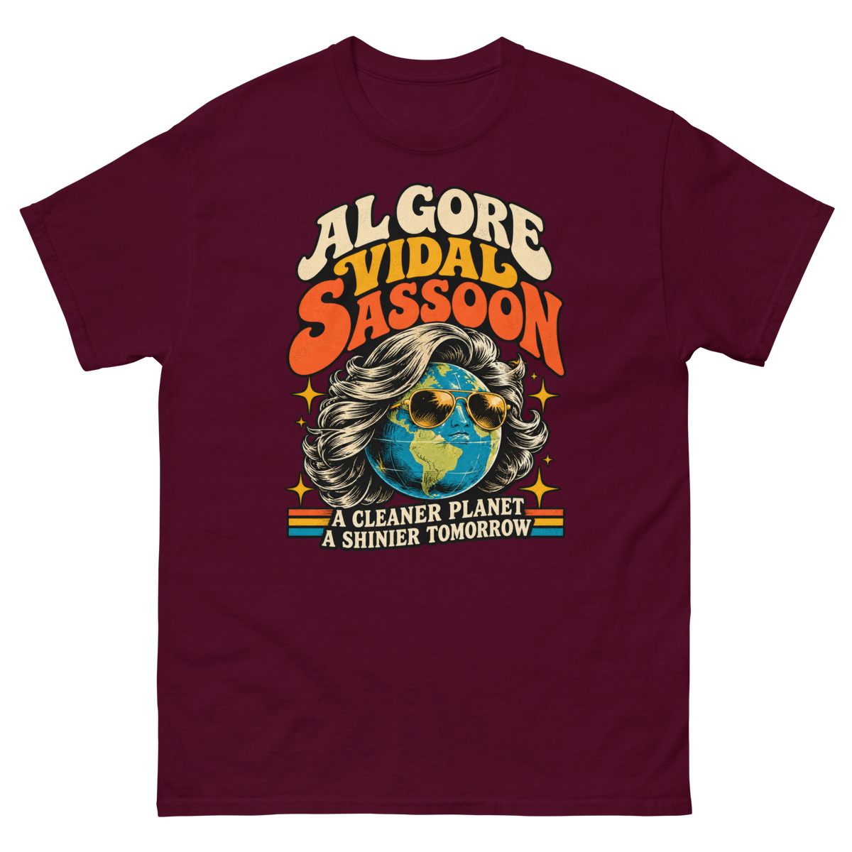 Al Gore Vidal Sassoon — Maroon T-Shirt, front view