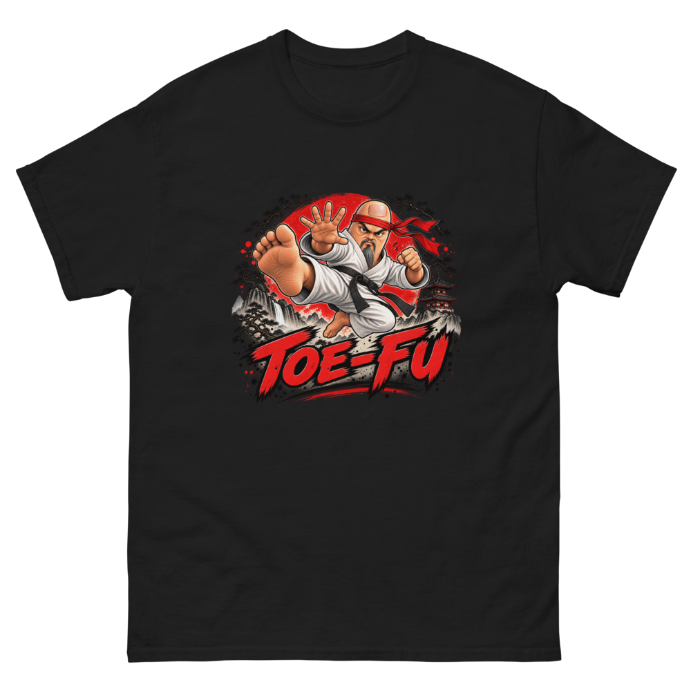 Toe-Fu — Black T-Shirt, front view