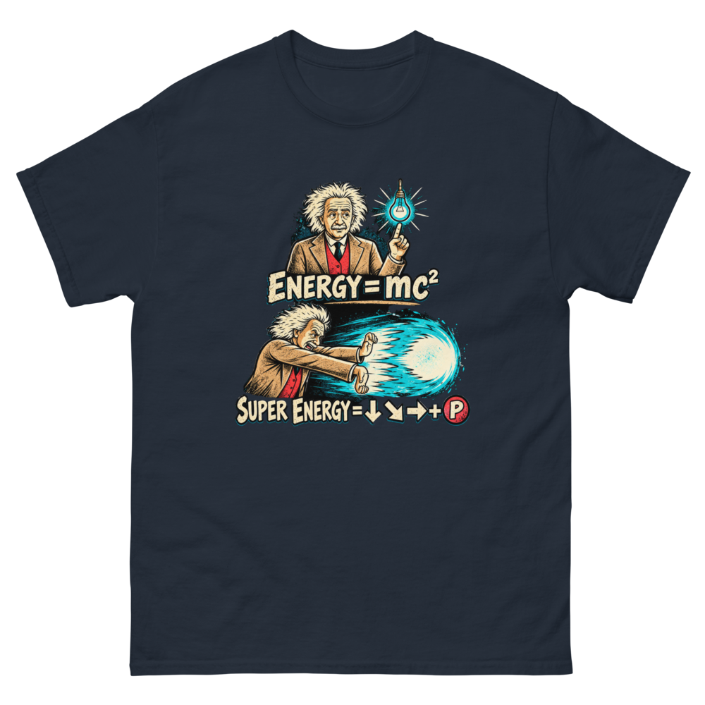 Super Energy — Einstein Arcade — Navy T-Shirt, front view