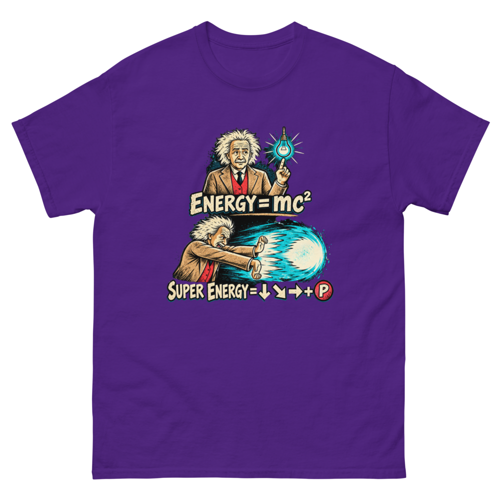 Super Energy — Einstein Arcade — Purple T-Shirt, front view