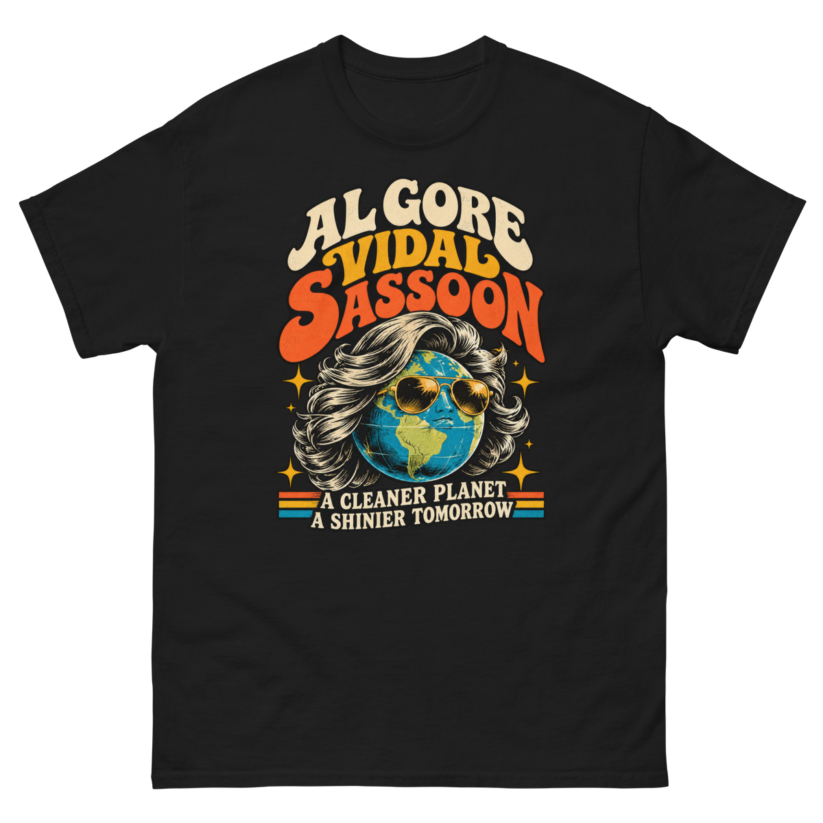 Al Gore Vidal Sassoon — Black T-Shirt, front view