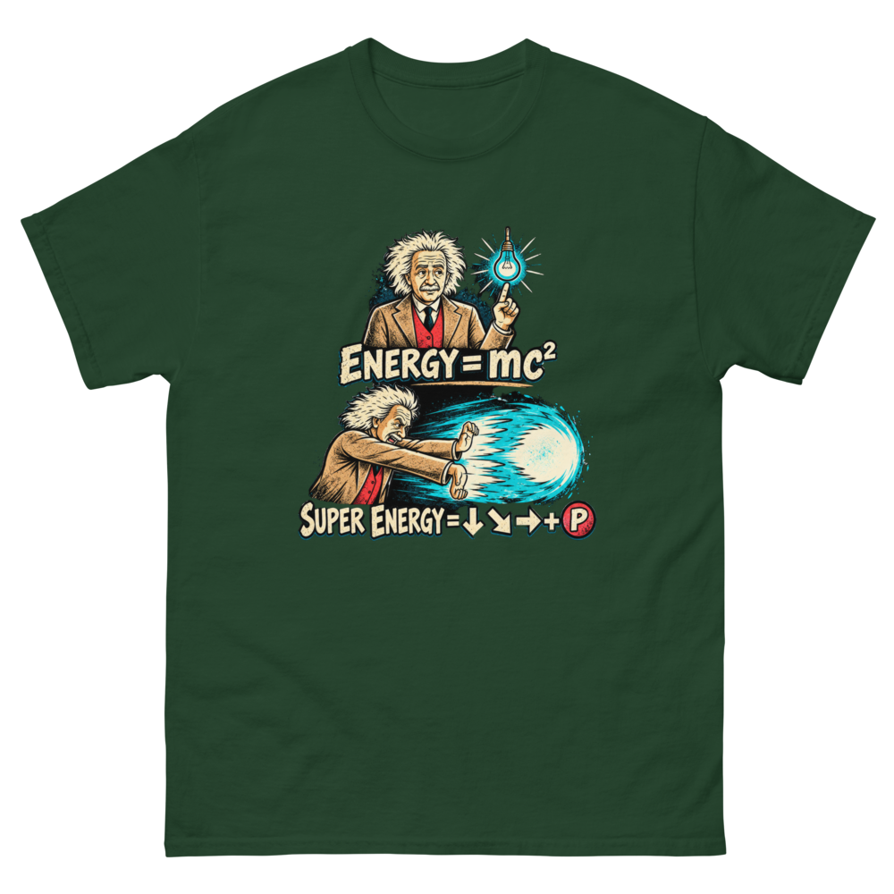 Super Energy — Einstein Arcade — Forest Green T-Shirt, front view