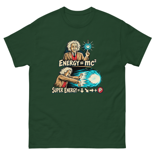 Super Energy — Einstein Arcade — Forest Green T-Shirt, front view