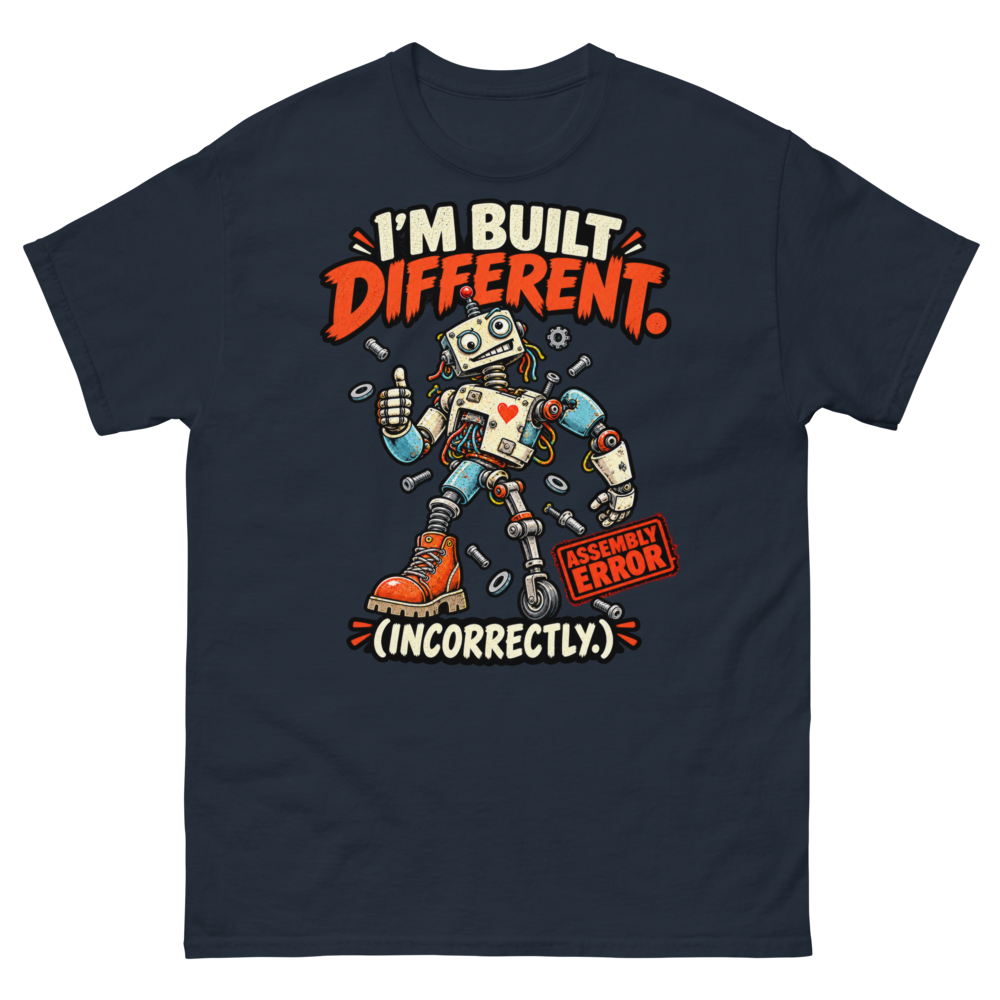 I'm Built Different (Incorrectly) — Navy T-Shirt, front view