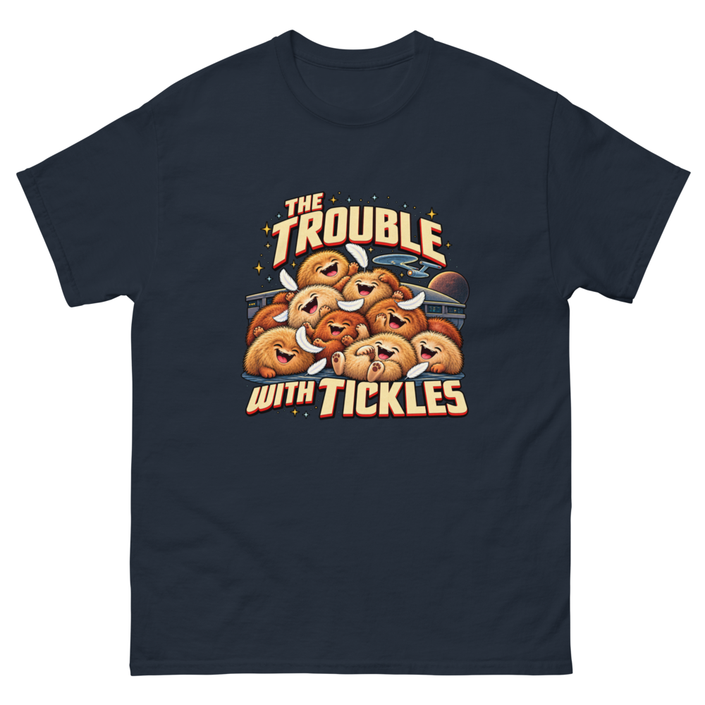 The Trouble with Tickles — Navy T-Shirt, front view