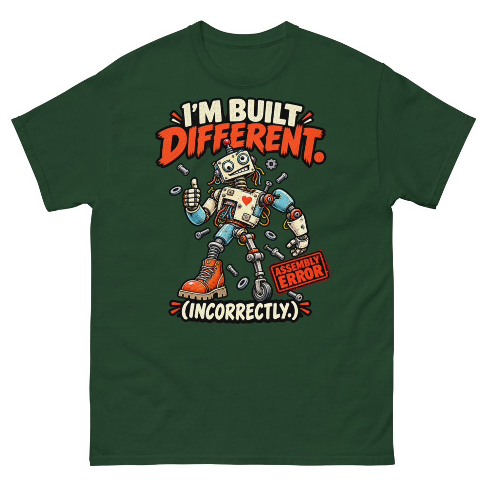 I'm Built Different (Incorrectly) — Forest Green T-Shirt, front view